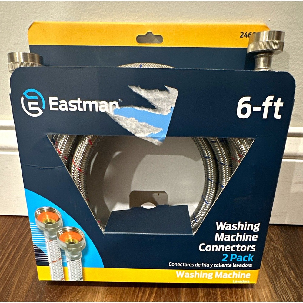 Eastman 6 ft Stainless Steel Washing Machine Hoses 2 Pack 3/4 in ID 125 psi